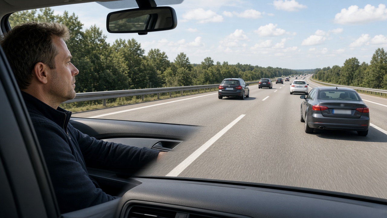 Autobahn fahren: Auffahren, Überholen und Abfahren 5 Auto fädelt bei Tageslicht auf die Autobahn ein