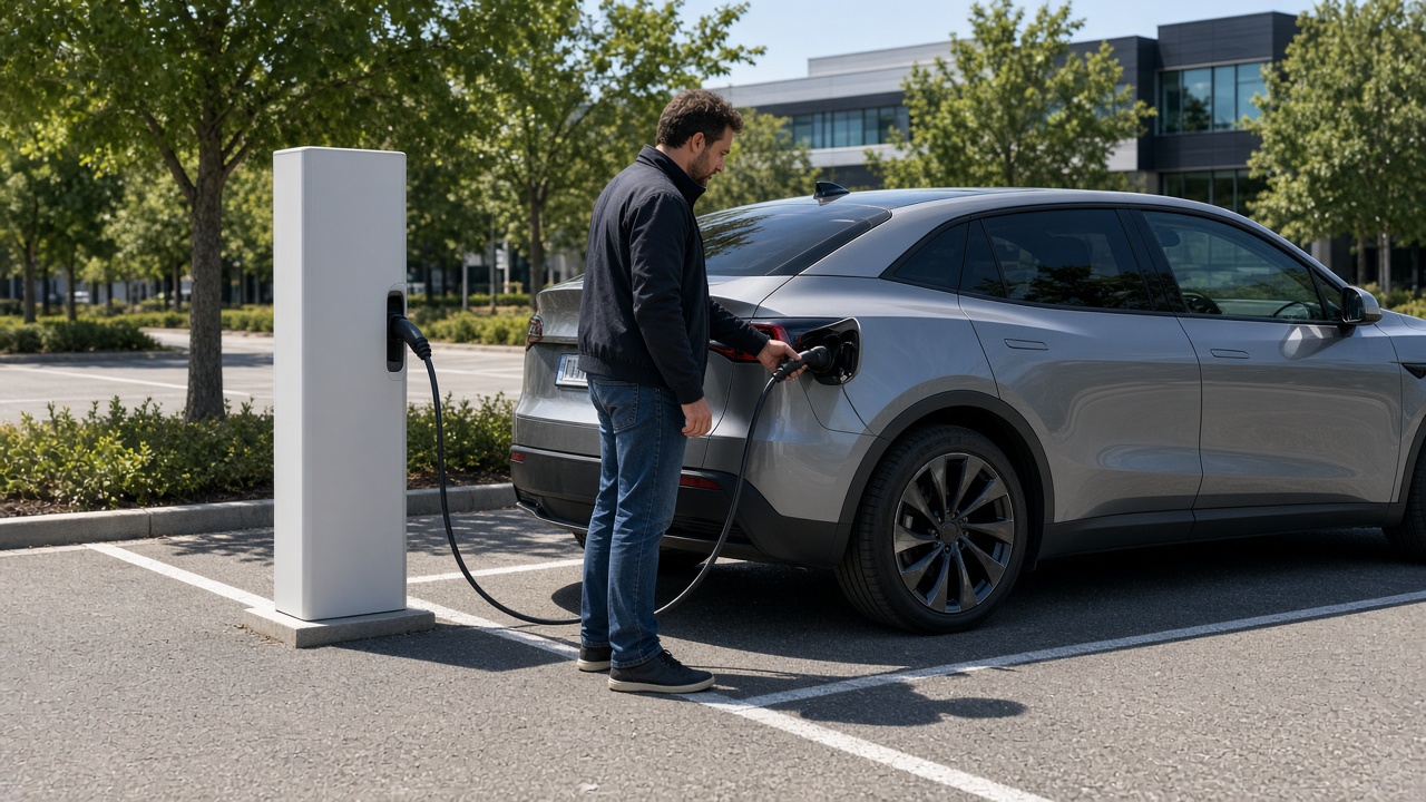 Elektroauto laden: Schritt für Schritt an der Ladesäule 6 Elektroauto lädt an einer öffentlichen Ladesäule