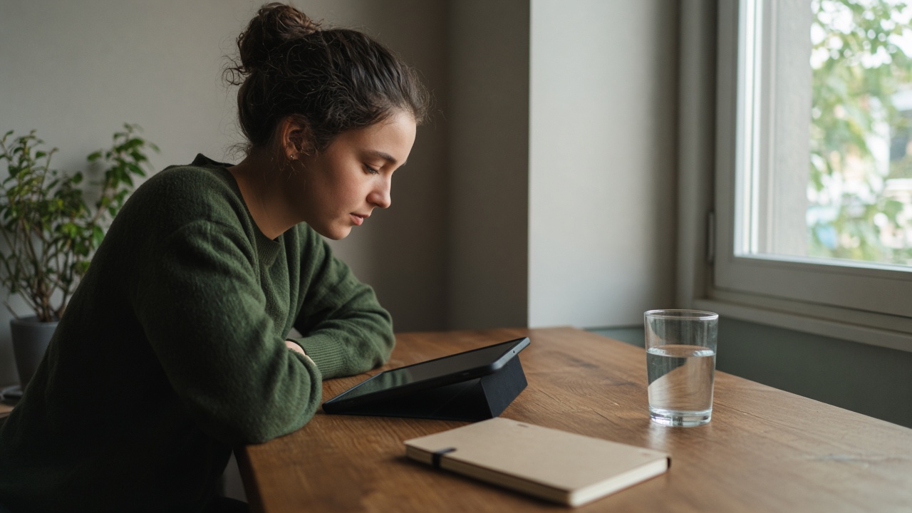Theorieprüfung bestehen: So erstellst du deinen Lernplan 6 Junge Frau lernt am Tisch mit Tablet für die Theorieprüfung